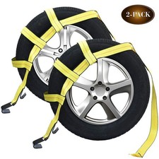 2pack Car Basket Straps Adjustable Tow Dolly Wheel Net Tire Flat Hooks C15