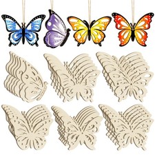 36PCS Wooden Hollow Butterfly Ornaments to Paint, 6 Large, Cutouts