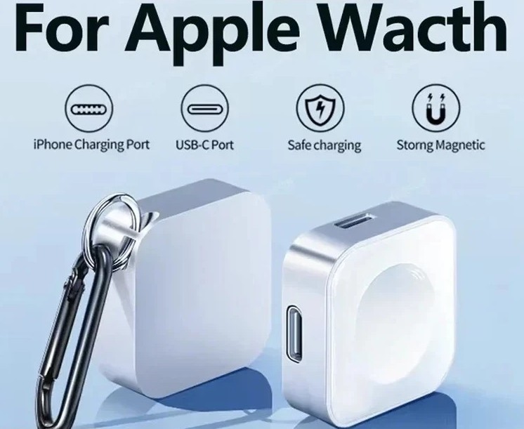 Apple Watch Charger 2 in 1 Magnetic Dock 8 Pin & Type-C With Carabiner Keyring
