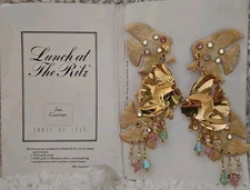 Lunch at the Ritz Pierced Earrings-Triple Gold Fish   14Kt Gold Posts, Crystals