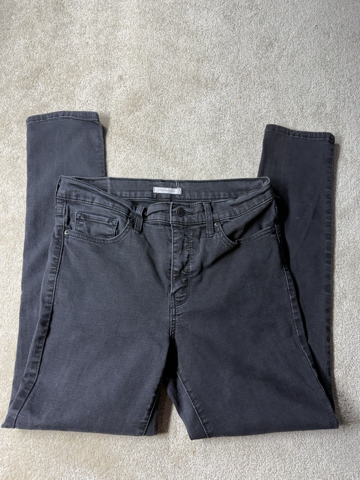 Black Dark Wash Denim Logo Button Pockets