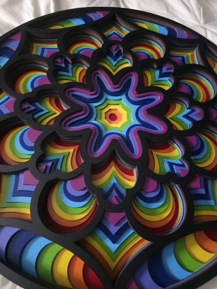 Mandala decorativo hecho a mano multicapa de madera colorido 3D colgante arte de pared decoración Foto 2 de 4