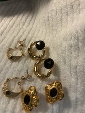 Vintage Gold Tone Earrings Mixed Lot with Black Stones Fashion Jewelry