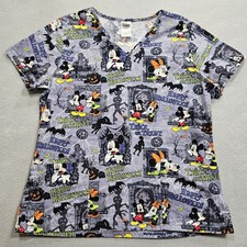 Disney Mickey Mouse Halloween Scrub Top Womens Medium V Neck Pockets Pediatric