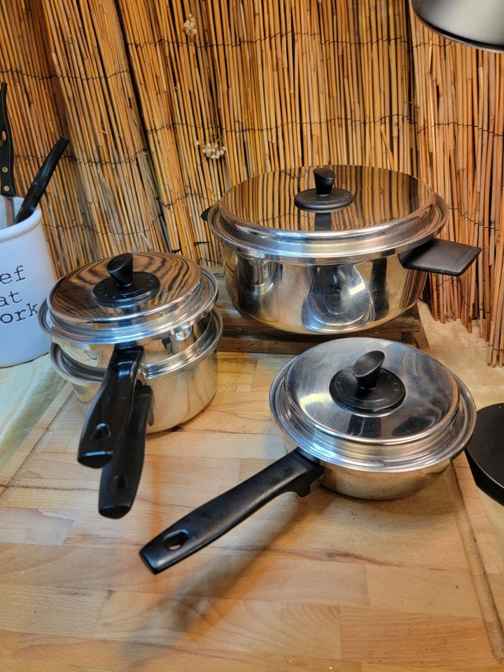 Vintage Ekco Prudential Ware acero inoxidable triple capa con titanio 7 piezas utensilios de cocina... Foto 2 de 4