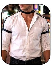 Men's Mardi Gras Leather Shoulder Strap, Black Faux Leather Suspenders, Rave