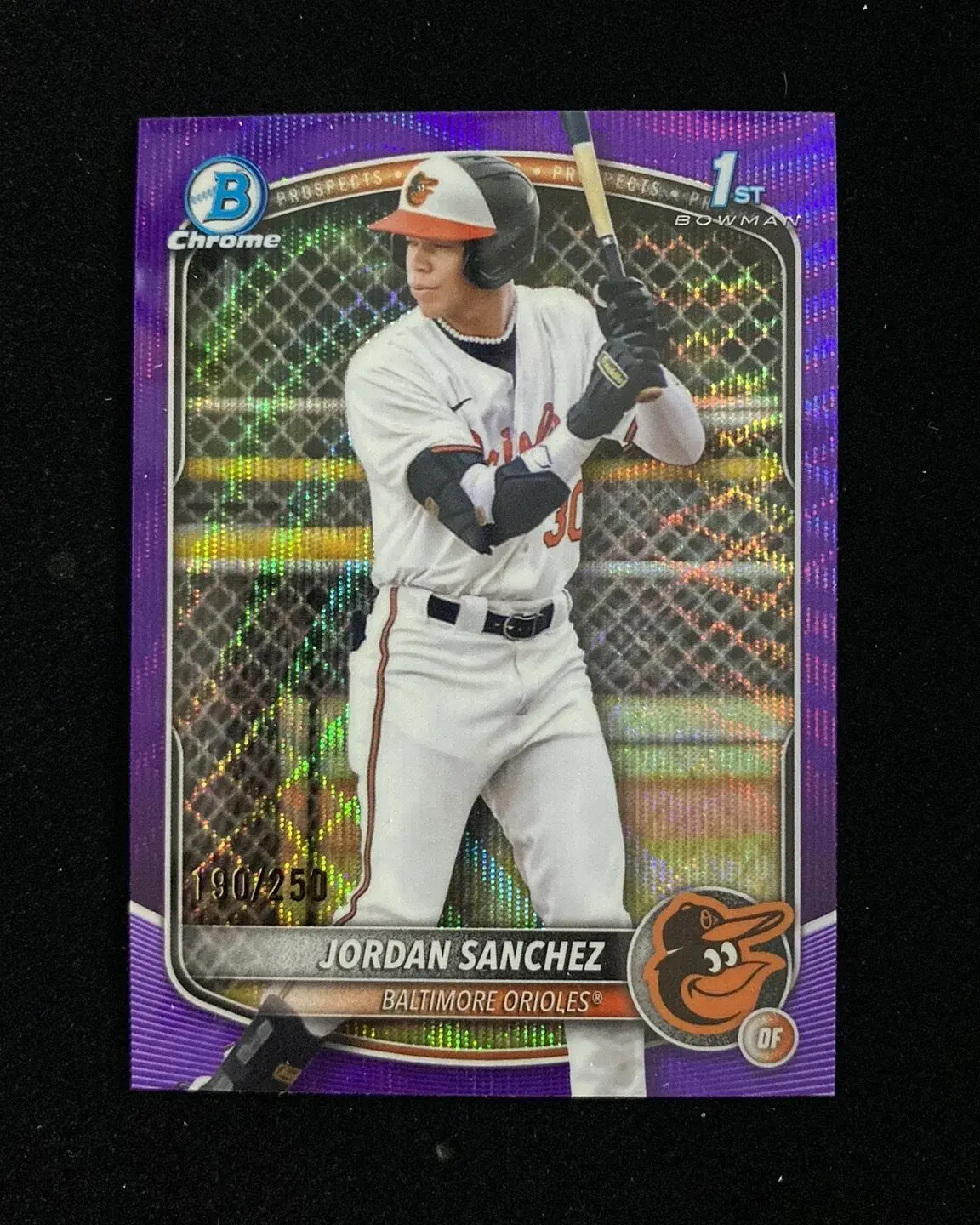 2025 Topps Chrome Bowman 1st Jordan Sanchez Purple Wave 190/250 Orioles HD