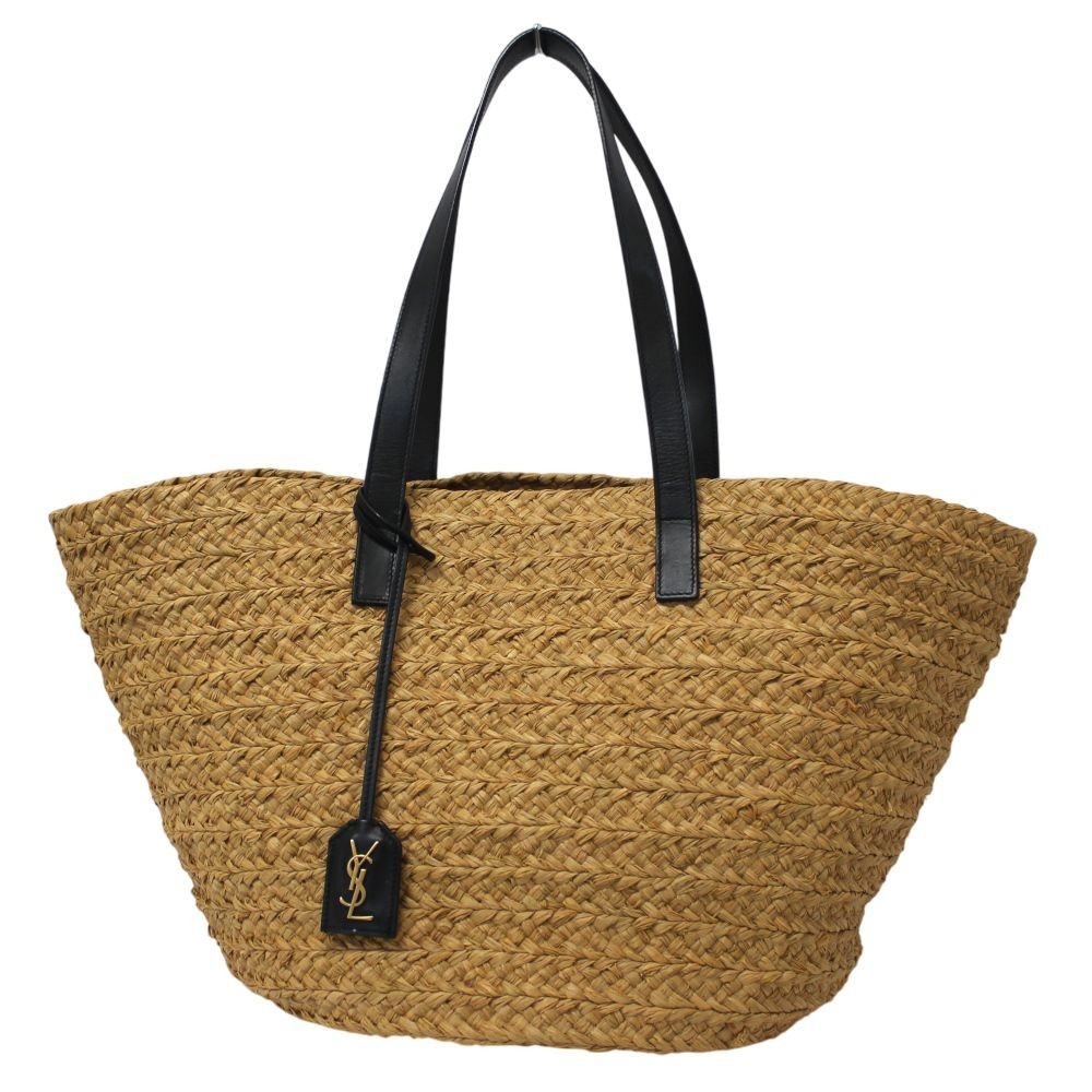 SAINT LAURENT Borsa a Cestino in Rafia con Bordo in Pelle Tote Bag A25 1255