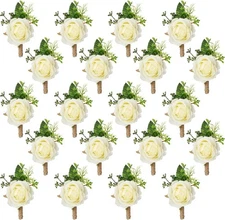 Sherr 20 Pcs Rose Boutonniere for Men Wedding Corsage Rose Groom and  (White)