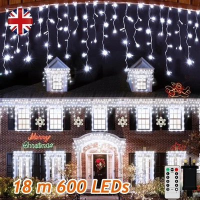 YOUKUKE Icicle Lights 600 LED 18M Indoor & Outdoor Warm/ Cold White Decorations IP65