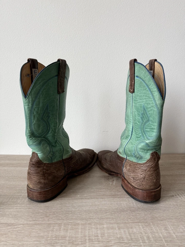 Botas de Vaquero Anderson Bean HECHAS EN EE. UU. Marrón Turquesa Puntera Cuadrada 13 D Roughout Foto 4 de 4