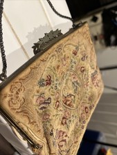 Beautiful Antique Gilded Age Frame Evening Purse Tapestry Embroidered
