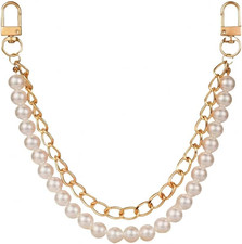 Pearl Purse Chain with Gold Metal Finish, Bag Extender Chain with White Rhinesto