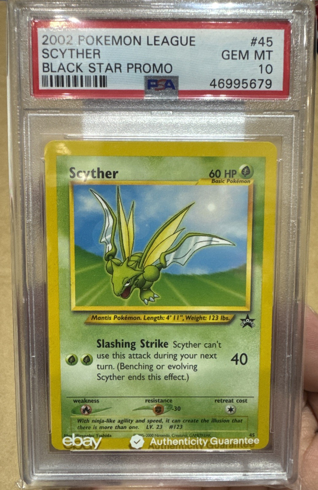 2002 POKEMON LEAGUE PROMO BLACK STAR #45 SCYTHER BLACK STAR PROMO PSA 10