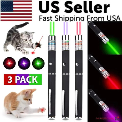 3 Pack Class II Presentation Laser Pointer Pens Red Green Violet 1mW AAA