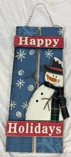 Wooden Winter Hanging Decoration Snowman "Happy Holidays" 19  x8  Sign