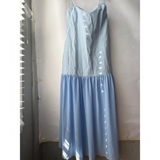 Raisonnel Light Blue Linen Blend Tiered Maxi Dress Small