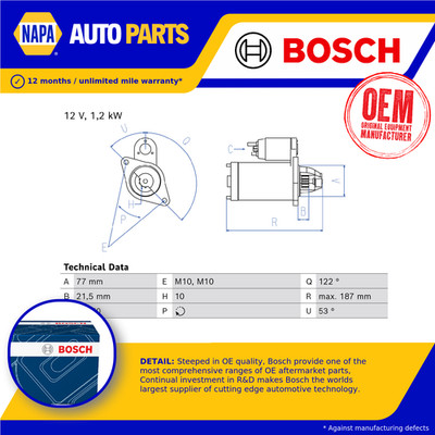 Starter Motor fits KIA CARENS Mk4 1.6 2013 on G4FD Bosch 361002B102 Quality New