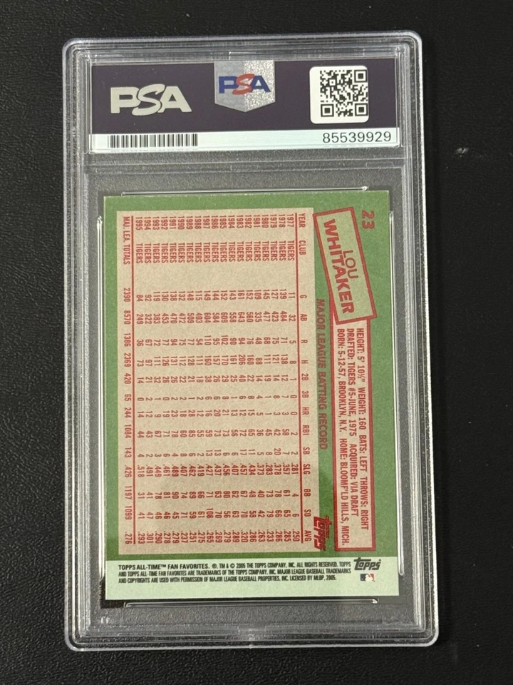 Tarjeta de béisbol firmada con autógrafo Topps Lou Whitaker Detroit Tigers 2005 PSA LOSA Foto 2 de 2
