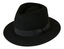 Gamble & Gunn Noir Fedora 100% Pure Laine Feutre Classique Vintage Style