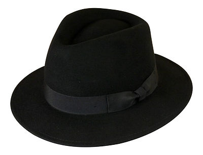 Gamble & Gunn Black Fedora 100% Pure Wool Felt Classic Vintage Style
