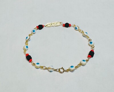 14K Yellow Gold Filled Genuine Azabache Jet w/Ojos de Santa Lucia