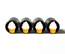 Ice Cream Cone Tire Valve Caps - Black Aluminum - Set of Four - Fits all Autos