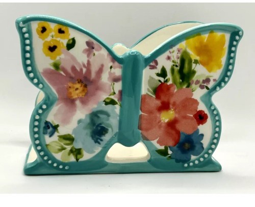 Pioneer Woman Butterfly Napkin Holder Colorful Blue/Green/Pink - In Lovely Cond.