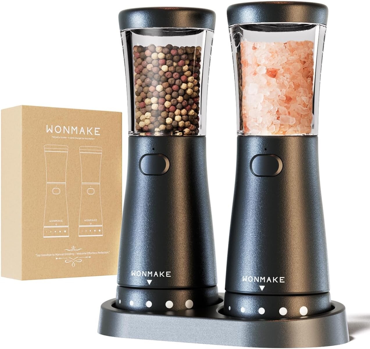 One-Hand Operation Electric Salt & Pepper Grinder Set - Durable Stainless Steel