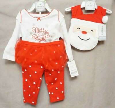 CARTERS BABY 2 PC MERRY & BRIGHT HOLIDAY BODYSUIT TUTU PANTS 3M + SANTA BIB NWT