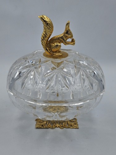 Killarney Crystal Trinket Dish 22 Carat Gold Plated Squirrel & Filigree Base