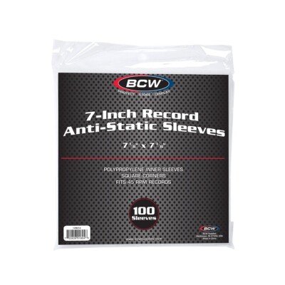 (100-Pack) BCW 7- Inch Record Anti-Static Sleeves - 45 Singles Inner Sleeves