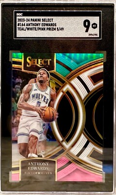 JERSEY # MATCH! 2023-24 Panini Select Anthony Edwards 5/49! SGC 9 WOLVES (1/1)!