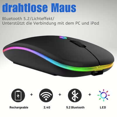 PC Maus Kabellos Bluetooth und Funk für  Computer, MAC Aufladbare Maus LED