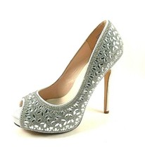 De Blossom Bridal Eternity-128 White Platform Peep Toe High Heel Dress Shoe