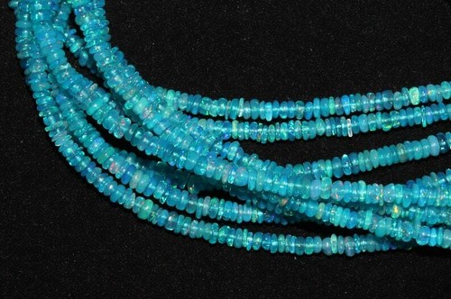 3-5mm AAA Natural Blue Ethiopian Opal Smooth Rondelle Gemstone Beads 16" Strand - Picture 1 of 6