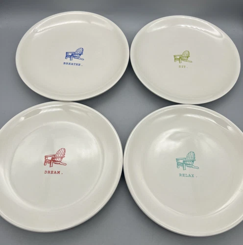 Rae Dunn Magenta Stamp Plates Adirondack Chairs Ceramic Sit Breathe Dream Relax