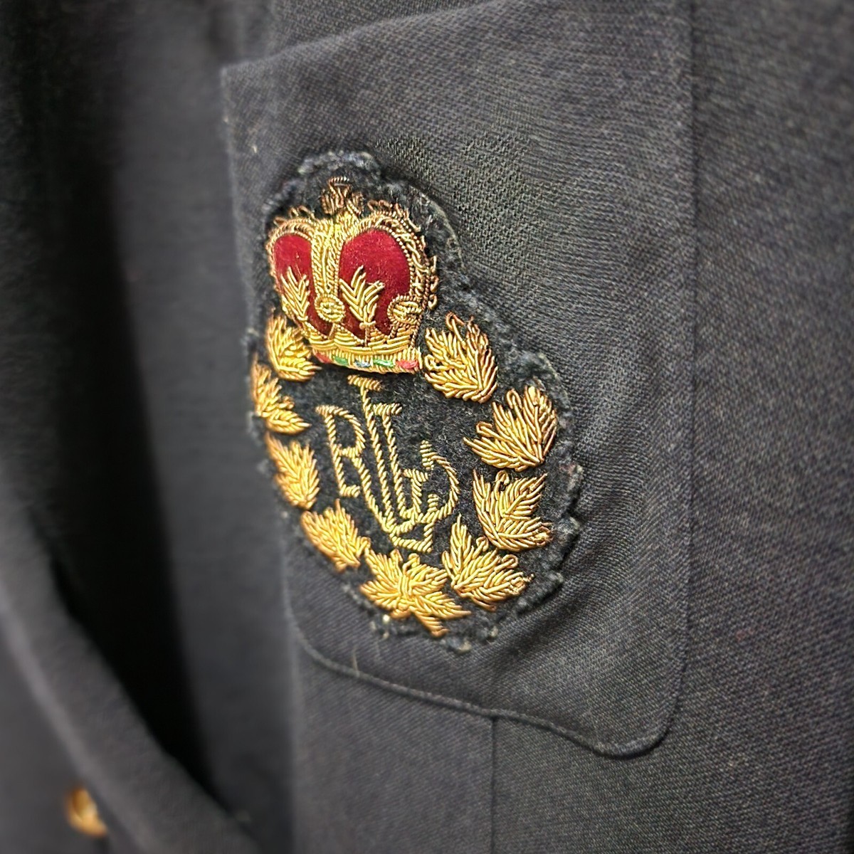 ポロラルフローレン 紺ブレ 金ボタン エンブレム刺繍 ワッペン スウェット 6 Lauren Ralph Lauren Crest Blazer Women's 6 Navy Blue Gold