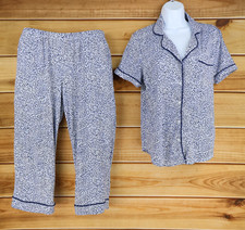 Joyspun Pajama Set Shirt  Capri Pants Womens M Blue Cheetah Print Stretch Soft