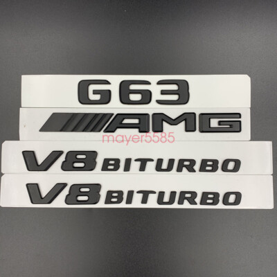 Glossy Black Mercedes Benz G63 AMG V8 BITURBO Emblem Badge Sticker Set For G63/