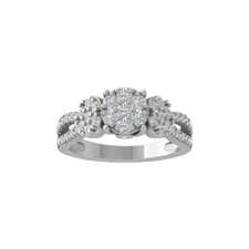 Sterling Silver Round 1Ct Lab Grown Diamond Composite Ring Size 7 For Women
