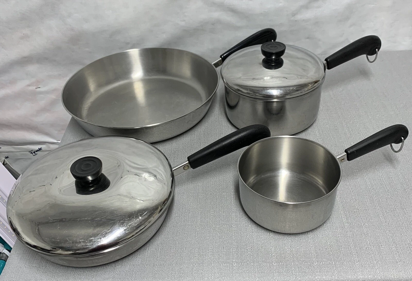 Revere Ware Tri-Ply Disc Bottom STAINLESS 6 Piece Sauce Pan Set and Lids Vtg