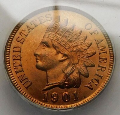 1901 Indian Head Cent Gem BU Red, Penny 1C coin