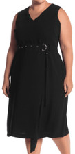 Vince Camuto LBD Matte Crepe Belted Day/Night Dress Size 16W 22W Black NWT $164