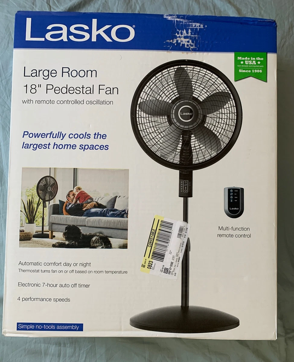 Laskoo 18u0026#034; Oscillating 4-Speed Large Room Pedestal Fan with Remote  Control | eBay