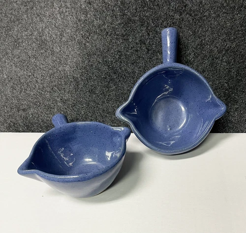 2 Vintage ByBee Pottery Kentucky Blue Gravy Bowls with Lug Handles