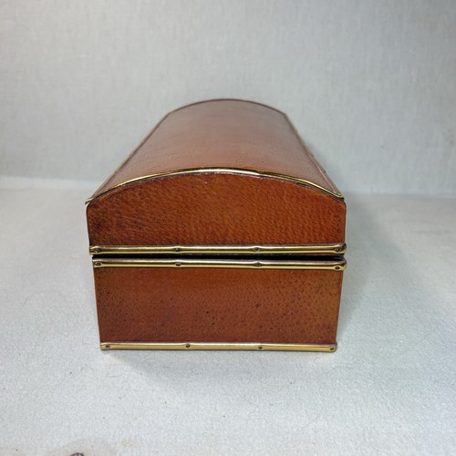 Vintage Chinese Pigskin Leather Scroll Box 14” – Brass Trim, Lined Interior - Picture 3 of 24