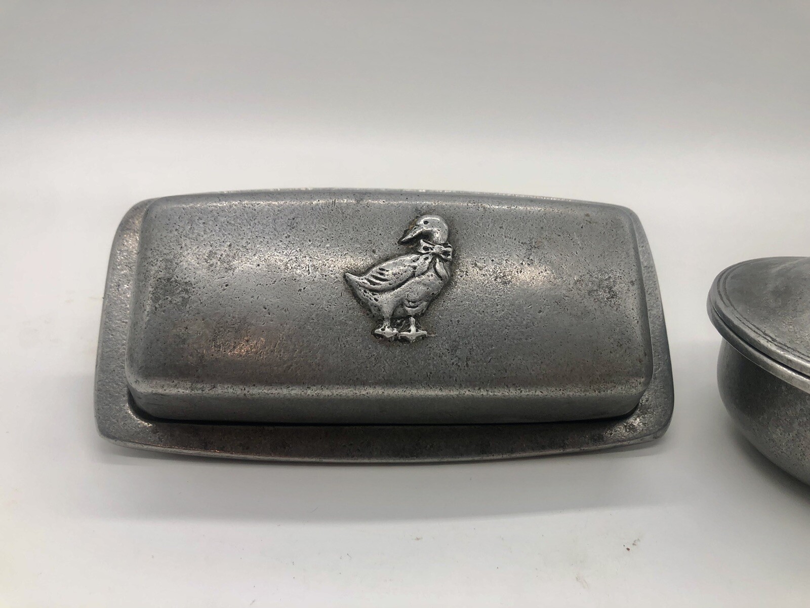 Vintage Carson Pewter Butter Dish & Covered Sugar Country Goose Cottage