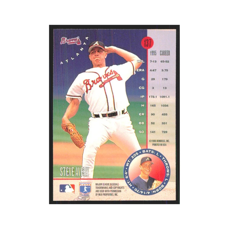 1996 Leaf Steve Avery Braves #137 - Image 2 of 3