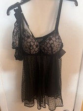 Seductive Wear by Cinema Etoile Black Lace Babydoll set Sz M With Panties